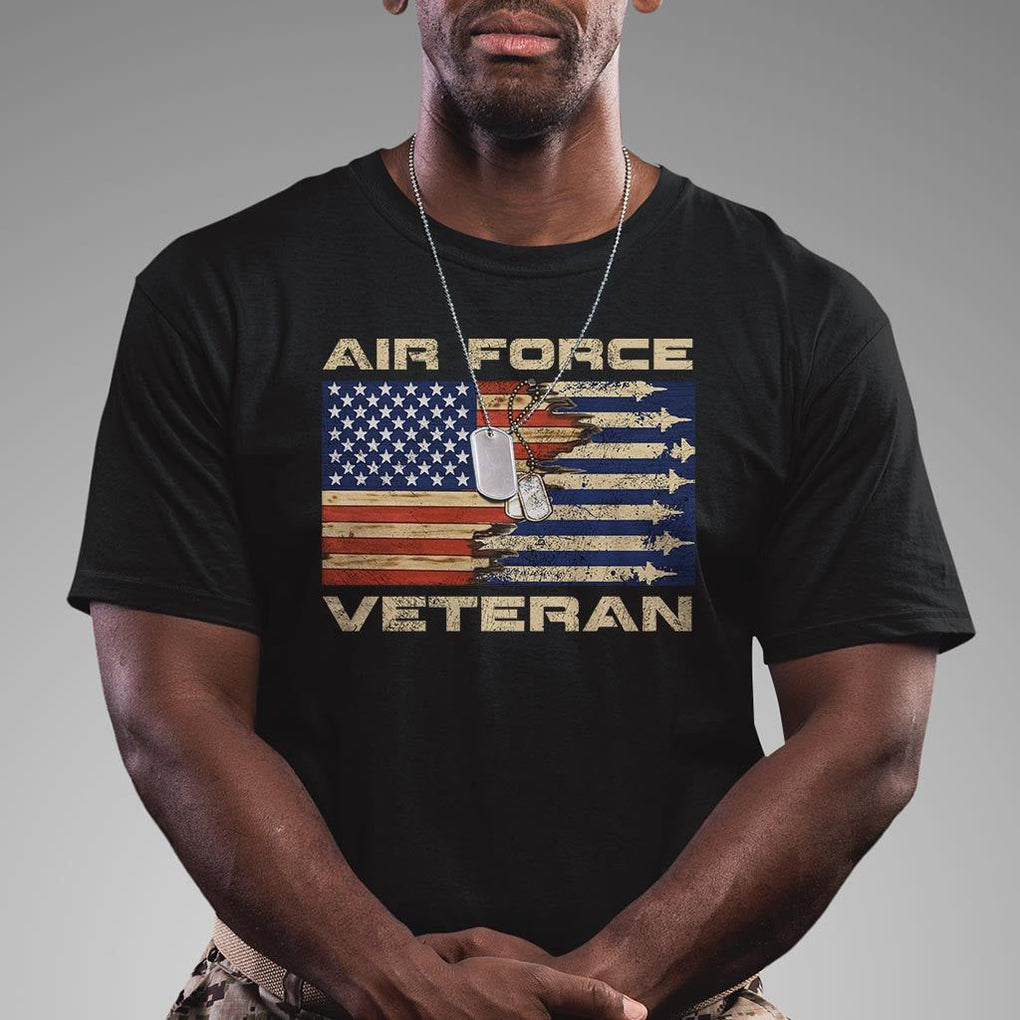 Air Force Veteran T Shirt American Flag Dog Tag TS09 Black Print Your Wear