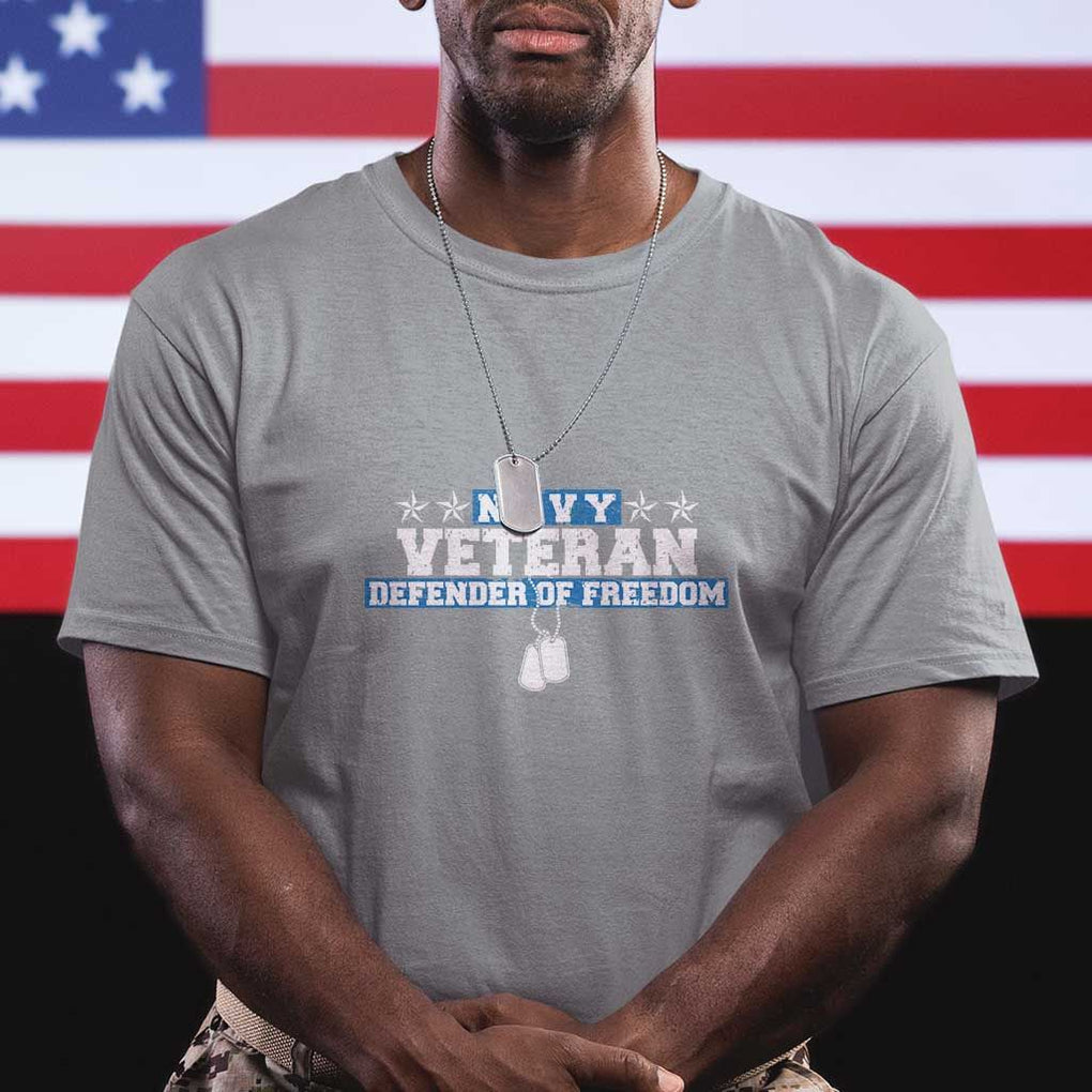 Navy Veteran T Shirt Defender Of Freedom TS09 Sport Gray Print Your Wear