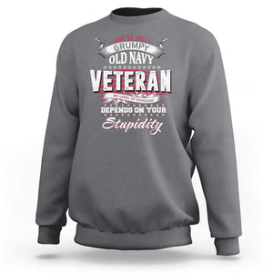 Grumpy Old Navy Veteran Sweatshirt My Level Of Sarcasm Depends On Your Level Of Stupidity TS09 Charcoal Print Your Wear