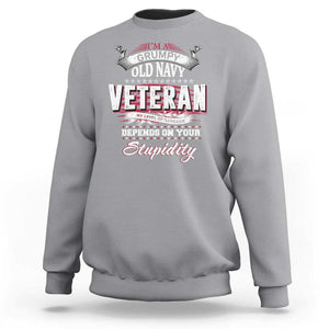 Grumpy Old Navy Veteran Sweatshirt My Level Of Sarcasm Depends On Your Level Of Stupidity TS09 Sport Gray Print Your Wear