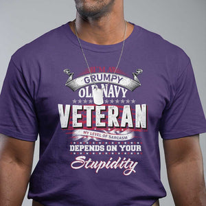 Grumpy Old Navy Veteran T Shirt My Level Of Sarcasm Depends On Your Level Of Stupidity TS09 Purple Print Your Wear