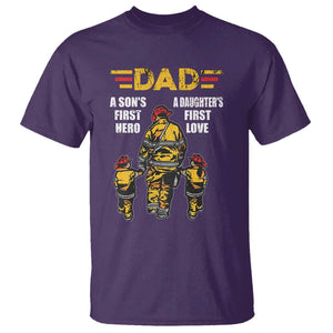 Firefighter Dad T Shirt A Son's First Hero A Daughter's First Love Father's Day TS09 Purple Print Your Wear