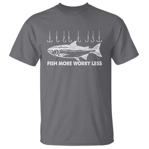 Funny Fishing T Shirt Fish More Worry Less TS09 Charcoal Print Your Wear