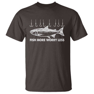 Funny Fishing T Shirt Fish More Worry Less TS09 Dark Chocolate Print Your Wear