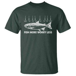 Funny Fishing T Shirt Fish More Worry Less TS09 Dark Forest Green Print Your Wear