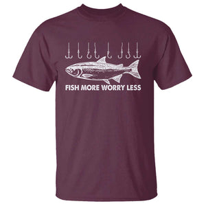 Funny Fishing T Shirt Fish More Worry Less TS09 Maroon Print Your Wear