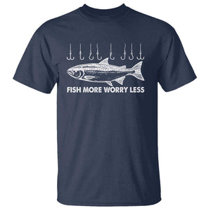 Funny Fishing T Shirt Fish More Worry Less TS09 Navy Print Your Wear