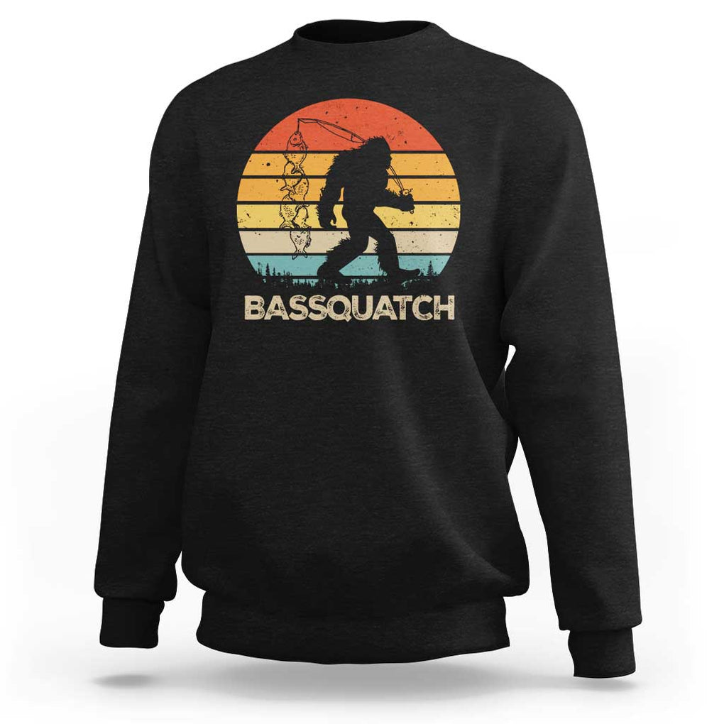 Funny Bigfoot Fishing Sweatshirt Bassquatch Retro Sasquatch Fisherman TS09 Black Print Your Wear