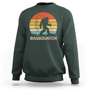 Funny Bigfoot Fishing Sweatshirt Bassquatch Retro Sasquatch Fisherman TS09 Dark Forest Green Print Your Wear