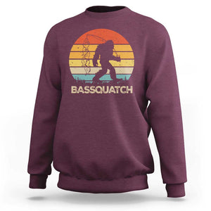 Funny Bigfoot Fishing Sweatshirt Bassquatch Retro Sasquatch Fisherman TS09 Maroon Print Your Wear