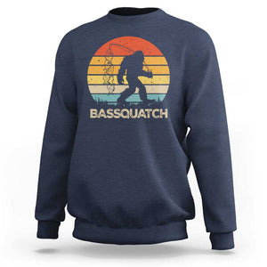 Funny Bigfoot Fishing Sweatshirt Bassquatch Retro Sasquatch Fisherman TS09 Navy Print Your Wear