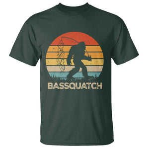 Funny Bigfoot Fishing T Shirt Bassquatch Retro Sasquatch Fisherman TS09 Dark Forest Green Print Your Wear