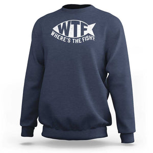 Funny Fishing Sweatshirt WTF Where's The Fish TS09 Navy Print Your Wear