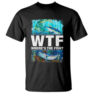 WTF Where's The Fish Fisherman T Shirt TS09 Black Print Your Wear