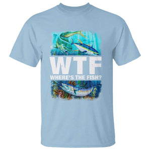 WTF Where's The Fish Fisherman T Shirt TS09 Light Blue Print Your Wear