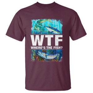 WTF Where's The Fish Fisherman T Shirt TS09 Maroon Print Your Wear