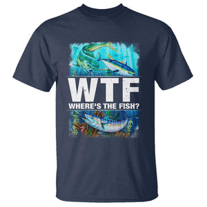 WTF Where's The Fish Fisherman T Shirt TS09 Navy Print Your Wear