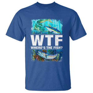 WTF Where's The Fish Fisherman T Shirt TS09 Royal Blue Print Your Wear