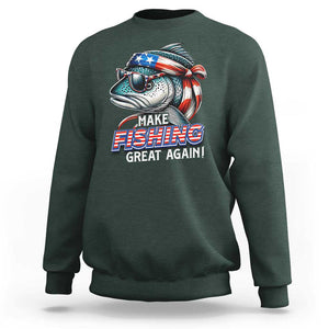 Funny Fishing Sweatshirt Make Fishing Great Again Cool Fish America Flag TS09 Dark Forest Green Print Your Wear