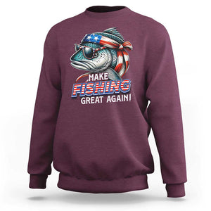 Funny Fishing Sweatshirt Make Fishing Great Again Cool Fish America Flag TS09 Maroon Print Your Wear