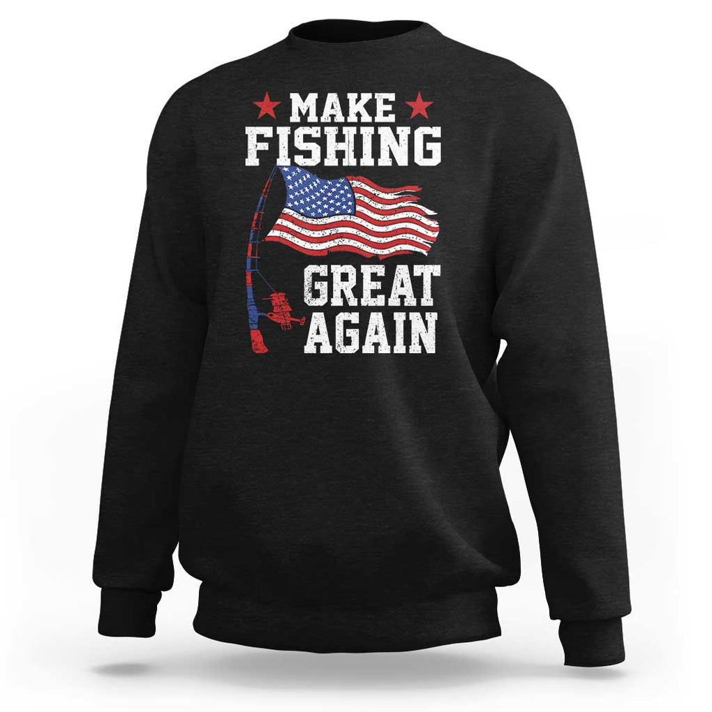 Funny Fisherman Sweatshirt Make Fishing Great Again America Flag TS09 Black Print Your Wear