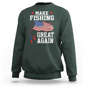 Funny Fisherman Sweatshirt Make Fishing Great Again America Flag TS09 Dark Forest Green Print Your Wear