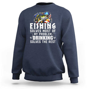 Funny Fishing Drinking Sweatshirt Fishing Solves Most Of My Problems Drinking Solves The Rest TS09 Navy Print Your Wear