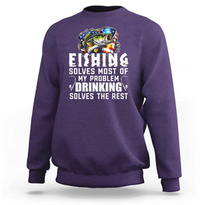 Funny Fishing Drinking Sweatshirt Fishing Solves Most Of My Problems Drinking Solves The Rest TS09 Purple Print Your Wear