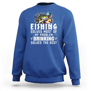 Funny Fishing Drinking Sweatshirt Fishing Solves Most Of My Problems Drinking Solves The Rest TS09 Royal Blue Print Your Wear