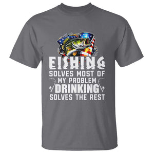 Funny Fishing Drinking T Shirt Fishing Solves Most Of My Problems Drinking Solves The Rest TS09 Charcoal Print Your Wear