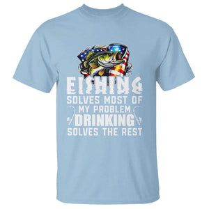 Funny Fishing Drinking T Shirt Fishing Solves Most Of My Problems Drinking Solves The Rest TS09 Light Blue Print Your Wear