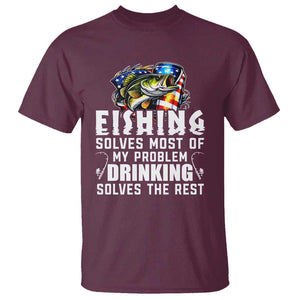 Funny Fishing Drinking T Shirt Fishing Solves Most Of My Problems Drinking Solves The Rest TS09 Maroon Print Your Wear