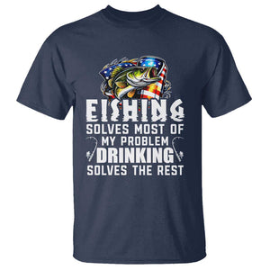 Funny Fishing Drinking T Shirt Fishing Solves Most Of My Problems Drinking Solves The Rest TS09 Navy Print Your Wear