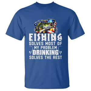 Funny Fishing Drinking T Shirt Fishing Solves Most Of My Problems Drinking Solves The Rest TS09 Royal Blue Print Your Wear