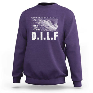 Funny Fisherman Sweatshirt DILF Damn I Love Fishing TS09 Purple Print Your Wear