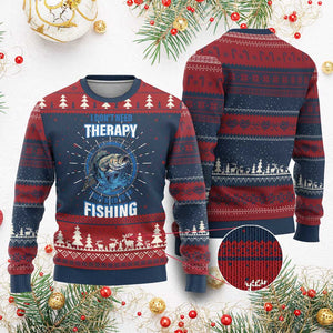 Funny Fishing Ugly Christmas Sweater I Don't Need Therapy I Just Need To Go Fishing TS09 Burgundy Print Your Wear