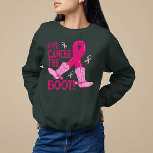 Breast Cancer Sweatshirt Give Cancer The Boot Cowgirl Western Cowboy TS09 Dark Forest Green Print Your Wear