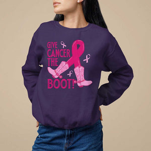 Breast Cancer Sweatshirt Give Cancer The Boot Cowgirl Western Cowboy TS09 Purple Print Your Wear