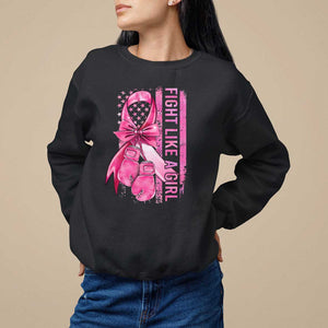 Breast Cancer Sweatshirt Fight Like A Girl Pink American Flag TS09 Black Print Your Wear