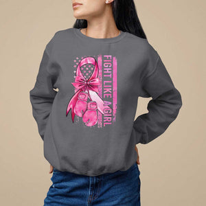 Breast Cancer Sweatshirt Fight Like A Girl Pink American Flag TS09 Charcoal Print Your Wear