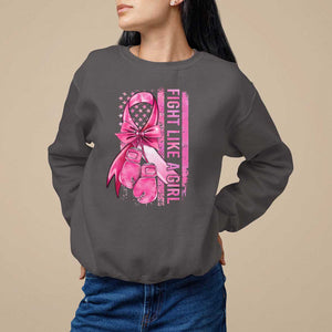 Breast Cancer Sweatshirt Fight Like A Girl Pink American Flag TS09 Dark Chocolate Print Your Wear