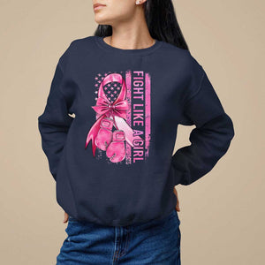 Breast Cancer Sweatshirt Fight Like A Girl Pink American Flag TS09 Navy Print Your Wear