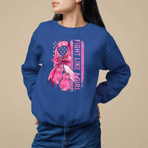 Breast Cancer Sweatshirt Fight Like A Girl Pink American Flag TS09 Royal Blue Print Your Wear