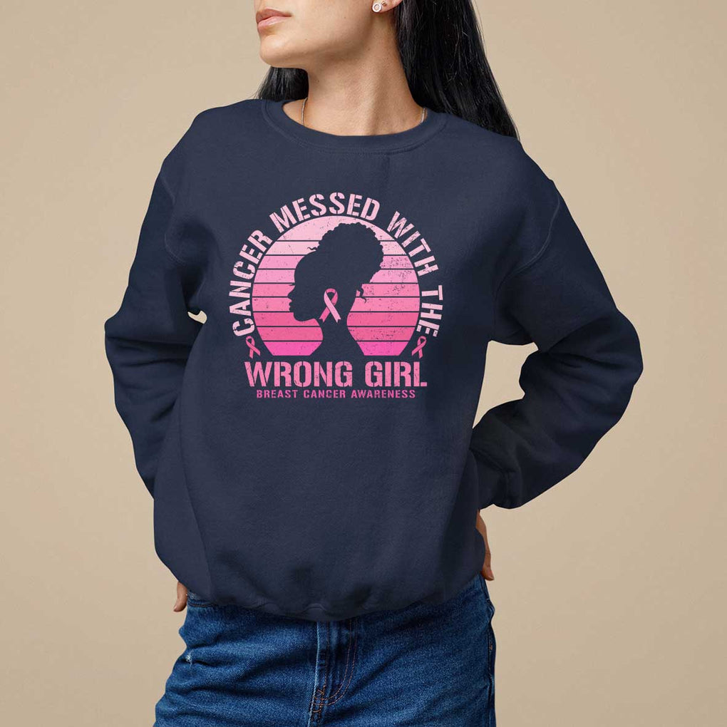 Breast Cancer Sweatshirt Cancer Messed With The Wrong Girl TS09 Navy Print Your Wear