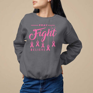 Breast Cancer Sweatshirt Pray Fight Believe TS09 Charcoal Print Your Wear