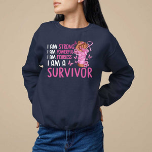 Pink Breast Cancer Sweatshirt I Am A Survivor Strong Powerful Fearless TS09 Navy Print Your Wear