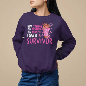 Pink Breast Cancer Sweatshirt I Am A Survivor Strong Powerful Fearless TS09 Purple Print Your Wear