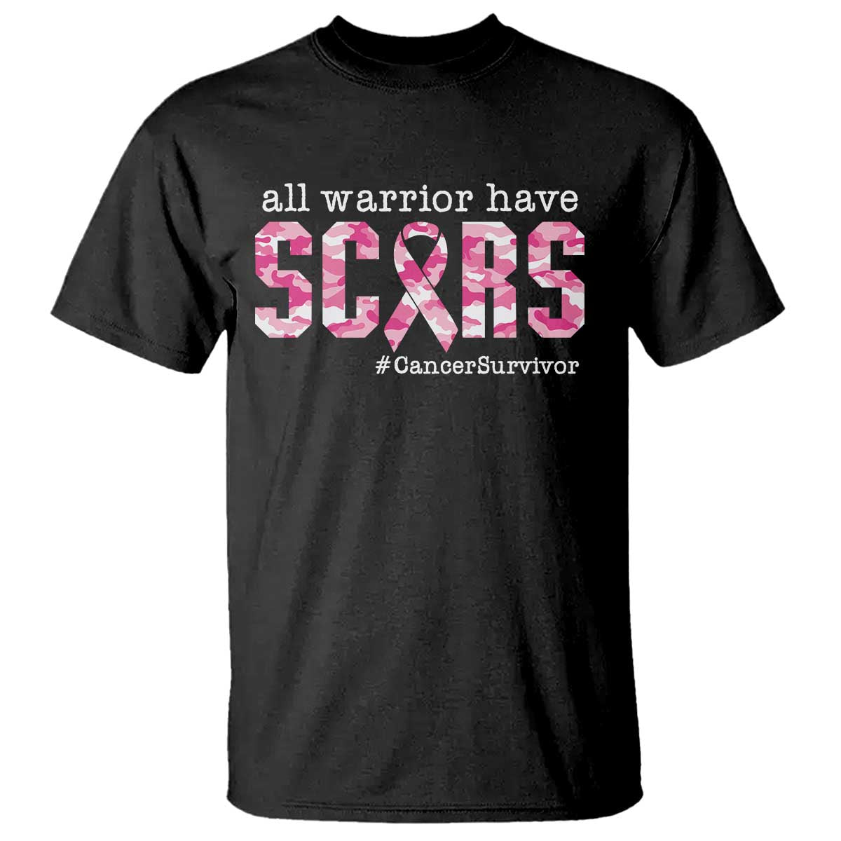 Breast Cancer T Shirt All Warriors Have Scars Millitary Camouflage TS09 Black Print Your Wear