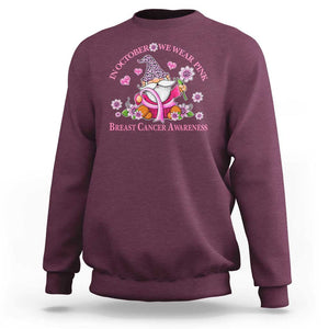 Breast Cancer Awareness Sweatshirt In October We Wear Pink Gnome TS09 Maroon Print Your Wear