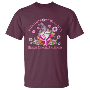 Breast Cancer Awareness T Shirt In October We Wear Pink Gnome TS09 Maroon Print Your Wear